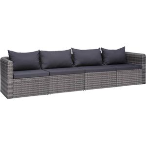 The Living Store Loungeset - Loungesets - Afmeting- Hoekbank- 72 x 72 x 63 cm - Middenbank- 68 x 72 x 63 cm - Materiaal- Gepoedercoat stalen frame en poly rattan - Kleur- Grijs - Ken- Inclusief kussens