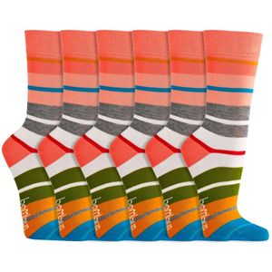 Gestreepte dames sokken | Bamboe sokken | Kleur: Roze | Maat: 35-38 / 39-42 | 6 paar