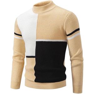 Wintertrui voor heren met hoge kraag en patchwork design