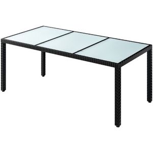 Casaria Tuintafel - Polyrattan 190x90x75cm glas - Zwart