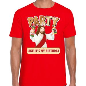 Fout kerst t-shirt rood - party Jezus - Party like its my birthday voor heren - kerstkleding / christmas outfit XL