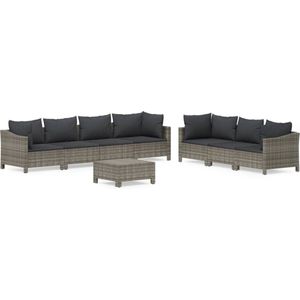 vidaXL - 8-delige - Loungeset - met - kussens - poly - rattan - grijs