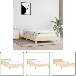 The Living Store Bedframe met hoofdeinde zonder matras 90x200 cm stof crème - Bed Frame - Bedstelling - Tweepersoonsbed - Crème Kleur - Houten Bed