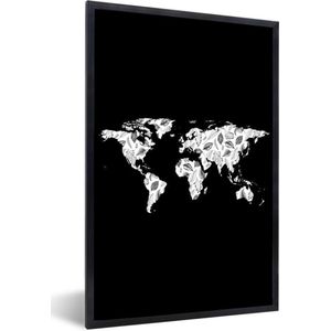Fotolijst incl. Poster - Wereldkaart - Bladeren- Design - 60x90 cm - Posterlijst