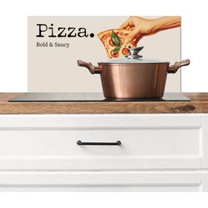 Spatscherm keuken 70x30 cm - Kookplaat achterwand Pizza - Kaas - Pepperoni - Muurbeschermer - Spatwand fornuis - Hoogwaardig aluminium