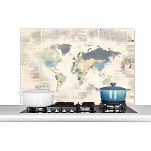 Spatscherm keuken 100x65 cm - Kookplaat achterwand Wereldkaart - Vintage - Pastel - Muurbeschermer - Spatwand fornuis - Hoogwaardig aluminium