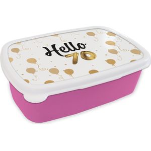 Broodtrommel Roze - Lunchbox - Brooddoos - Jubileum - 70 Jaar - Ballonnen - 18x12x6 cm - Kinderen - Meisje