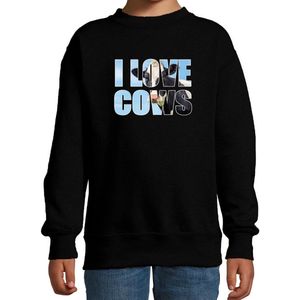 Tekst sweater I love cows met dieren foto van een koe zwart voor kinderen - cadeau trui koeien liefhebber - kinderkleding / kleding 110/116