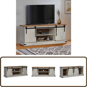 vidaXL Tv-meubel HALDEN - 2 schuifdeuren - Wit Tv-kast - Tv-kasten - Tv-standaard - Tv-dressoir