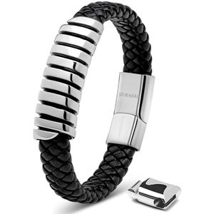 SERASAR Lederen Armband Heren [Helix] - Zilver 23cm - Onvergetelijk Cadeau voor Hem