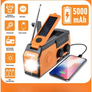 Radio Op Batterijen Voor Rampen - Noodradio Solar Opwindbaar – Noodpakket 5000Mah – Draagbare Survival Radio – Opwindbare Radio Met LED-leeslamp - FM Radio – USB Telefoonoplader - Campingzaklamp