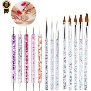 GUAPÀ® Nail Art Penselen 13 pcs | Acryl Penselen | Nagel Penselen | Nail Brushes | Dotting Penseel | Nail Art lines | French Manicure | 13 Penselen Nail Art