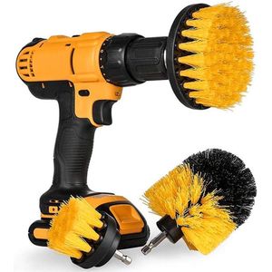 Allecto Plus - Roterende schrobborstels voor boormachine - Reinigingsborstel voor badkamer - Set van 3 - Geel