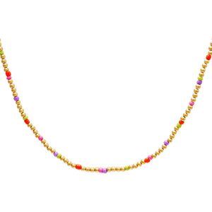 Kleurrijke Kralenketting - Stainless Steel - Waterproof - Glaskralen - Paars - Oranje - Groen