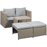 Cancun - Loungeset - Bruin - PE Wicker - Inclusief Beige Kussens