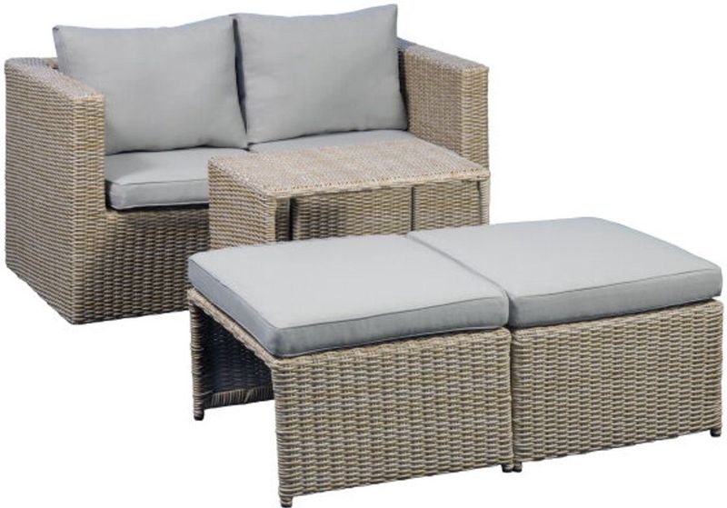 Cancun - Loungeset - Bruin - PE Wicker - Inclusief Beige Kussens
