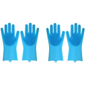 2-paar Siliconen handschoenen voor het wassen van huisdieren - Massageborstel voor het verzorgen van huisdieren - Antikras, anti-bijt, antislip - Vijfvingerig ontwerp - Geschikt voor het wassen en masseren van huisdieren - Blauw