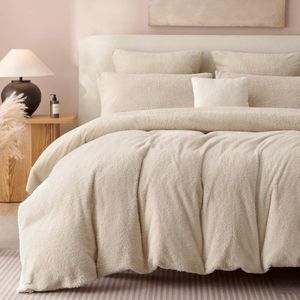 JGS ® Warme en Zachte Teddy Fleece Beddengoedset voor Wintercomfort en Luxe 135 x 200 cm, 2-delig, beige,