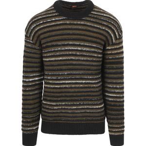 BOSS Pullover Aturn Wolblend Strepen Zwart - Maat M - Heren - Pullovers