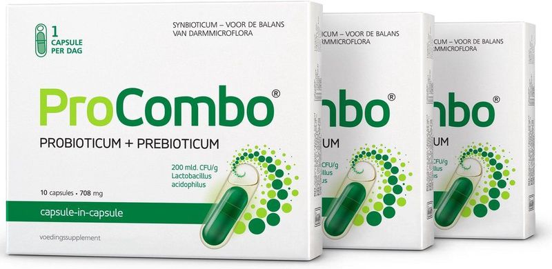 ProCombo - Synbioticum - 3 x 30 Capsules - Dubbele Capsule en Vloeibare Formule