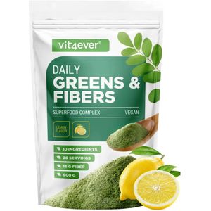 Vit4ever - Daily Greens & Fibers - 600 g - Smaak Citroen - Complete mix van superfoods & vezels (spirulina, gerstengras, moringa, baobab, psyllium) - Frisse smaken Green Apple & Lemon - Veganistisch