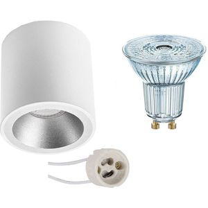 OSRAM - Opbouwspot Set - Parathom PAR16 940 36D - Proma Cliron Pro - GU10 Fitting - Dimbaar - Opbouw Rond - Mat Wit/Zilver - 3.7W - Natuurlijk Wit 4000K - Verdiept - Ø90mm