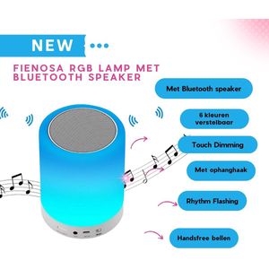 Fienosa RGB LED Kleuren lampje met Bluetooth speaker USB oplaadbaar - Multi Colour LED - Draadloos - Kampeerlamp - Camping Lamp - Bedlamp - Touch Bediening - Dimbaar - Terraslamp - Tuinlamp - Energiezuinig