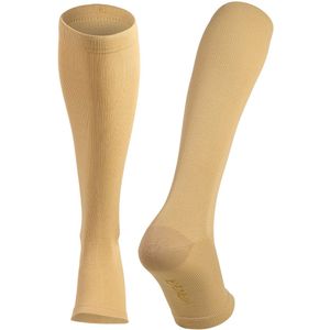 KANGKA® Compressiekousen met Open Teen Maat M - Compressie Sokken - Steunkousen voor Hardlopen, Wandelen, Vliegtuig - Unisex - Beige