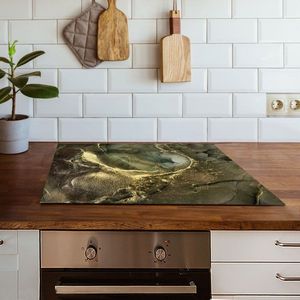 Inductiebeschermer dark green marble | 71 x 52 cm | Keukendecoratie | Bescherm mat | Inductie afdekplaat