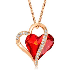 Rood Swarovski® Dubbel Hart Pendant Hanger met 14k Goud Sier - Ketting 40cm +5cm