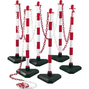 Mobiele afzetpalen met ketting voor binnen, rood wit, 6 stuks 1100 mm