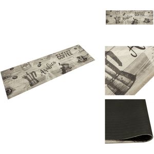 vidaXL Keukenmat - Keukenmatten - Keukentapijt - Kleed - Keukenmat wasbaar koffieprint 45x150 cm fluweel grijs