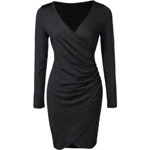 Dames Jurk Glitter Zwart - Dress - Galajurk - Chique - Maat S