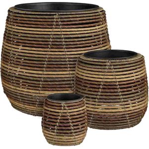 Mica Decorations Bloempot Cancun - 45x45x40 cm - Gerecycled Plastic - Bruin- Set van 3