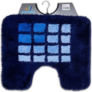 Wicotex - Toiletmat Blauw met lichte blokjes - Antislip onderkant - WC mat met uitsparing - Afmeting 50x60cm