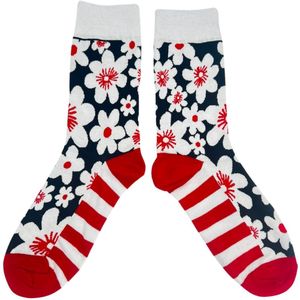 Winkrs - Sokken met Bloemen & Strepen in rood,wit & zwart - Origenele sokken met maat 37-42