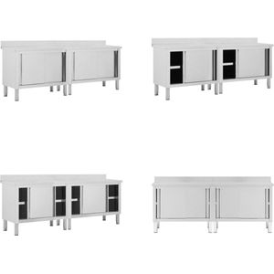 vidaXL Werktafels met deuren 2 st 240x50x(95-97) cm roestvrij staal - Werktafel - Werktafels - Keukenwerktafel - Keukenwerktafels