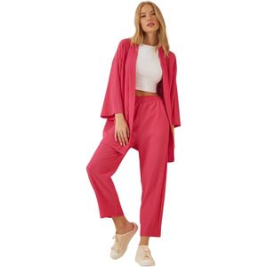Happinessistanbul Gebreide Set Donkerroze Kimono En Broek Voor Dames By00050