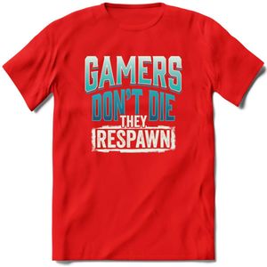 Gamers don't die T-shirt | Blauw | Gaming kleding | Grappig game verjaardag cadeau shirt Heren – Dames – Unisex | - Rood - S