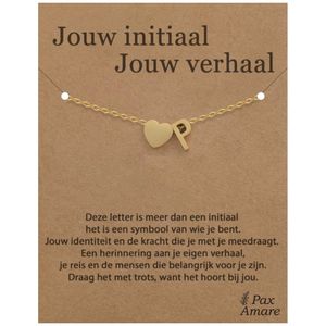 Letter P Armband op Cadeau Kaartje - Jouw initiaal, jouw verhaal - 15,5cm + 5,5cm verstelbaar Goudkleurig Stainless Steel - Initiaal & Hartje Hanger - Pax Amare