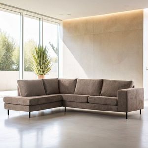 Dimehouse 3-zits hoekbank Espen stof taupe links - Stof - Scandinavisch|Modern - 265 x 208 x 81 cm