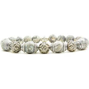 Beaddhism - Armband -  Jaspis - De Duif  - Triple Kashmir - Sterling Zilver- 10 mm - 23 cm