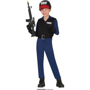 Guirca - Politie & Detective Kostuum - Jonge Dappere Swat Agent - Jongen - Blauw - 7 - 9 jaar - Carnavalskleding - Verkleedkleding