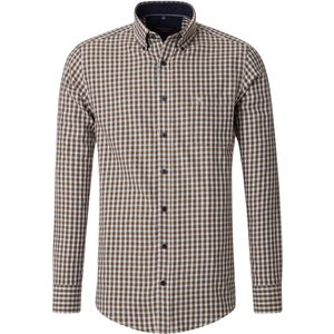 CASA MODA Sport casual fit overhemd - twill - beige met blauw geruit - Strijkvriendelijk - Boordmaat: 49 - 50