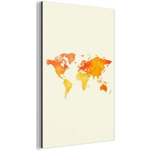 Aluminium schilderij 40x60 cm - Wanddecoratie metaal - Wereldkaart - Oranje - Kleurrijk - Metalen muurdecoratie woonkamer - Decoratie industrieel - Foto op dibond - Industriële accessoires slaapkamer