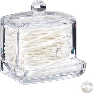 ‌JeiibrZui Wattenstaafjeshouder - WattenstaafjesDispenser - Sterk En Breukvast Met Deksel Voor Stofvrije Opberging - 1 - Badkamer, Toilet, Transparant