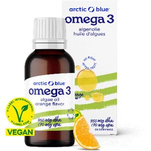 Arctic Blue – Omega 3 Algenolie - 350 mg DHA + 170 mg EPA - Sinaasappelsmaak - 30 Doseringen - Vegan Keurmerk