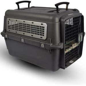Hondenreismand - katten reismand 51x71x48cm: IATA-Conform, Veiligheidsvergrendeling & Ventilatie | Stevig Kunststof, Metalen Deur | Mobiliteit met Handvatten & Remwielen | Bonus: Afneembare Anti-Mors Eet- & Drinkset