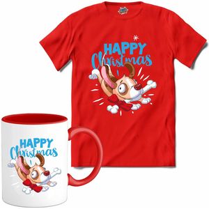 Happy christmas - T-Shirt met mok - Meisjes - Rood - Maat 12 jaar