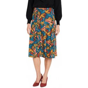 Gedrukte uitlopende rok halverwege de lengte met elastische tailleband